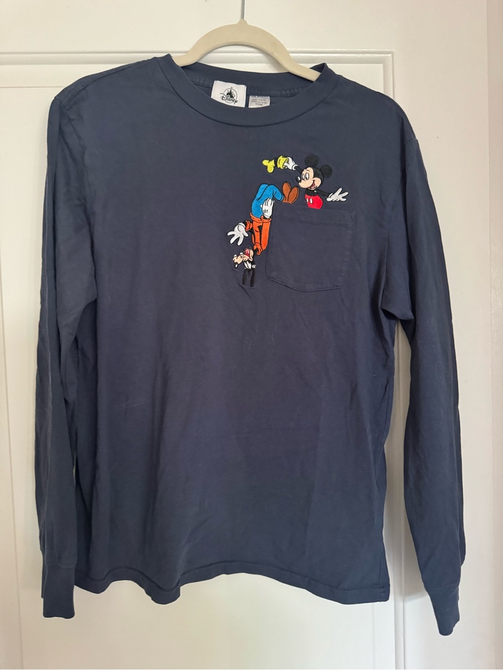 Disneyland Navy Long-Sleeve Tee with Mickey & Friends Pocket Graphic men’s small